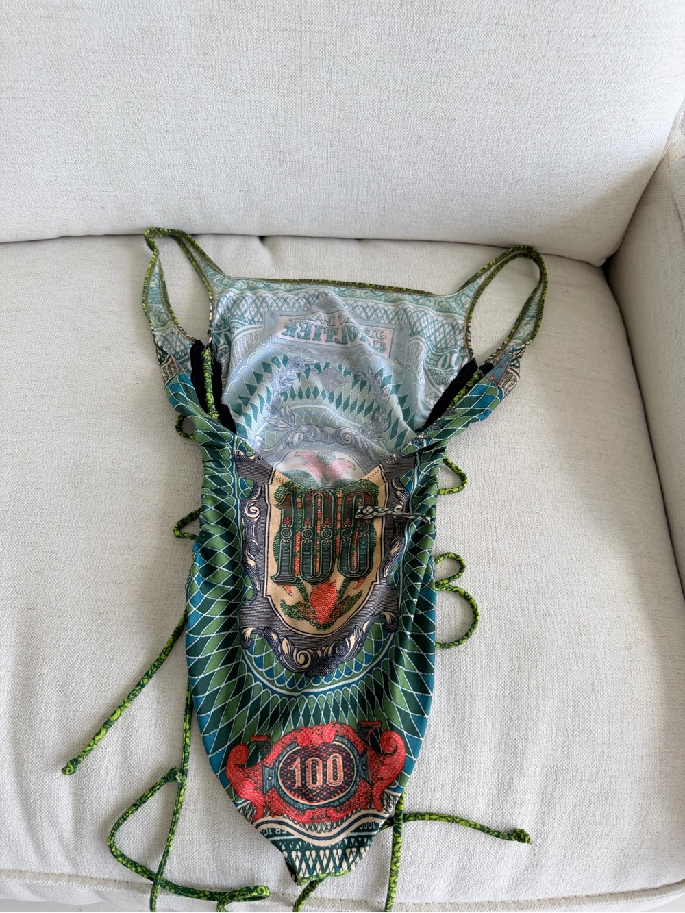 Jean Paul Gaultier Green Multi-Graphic Mesh One-Piece - Picture 3 of 5